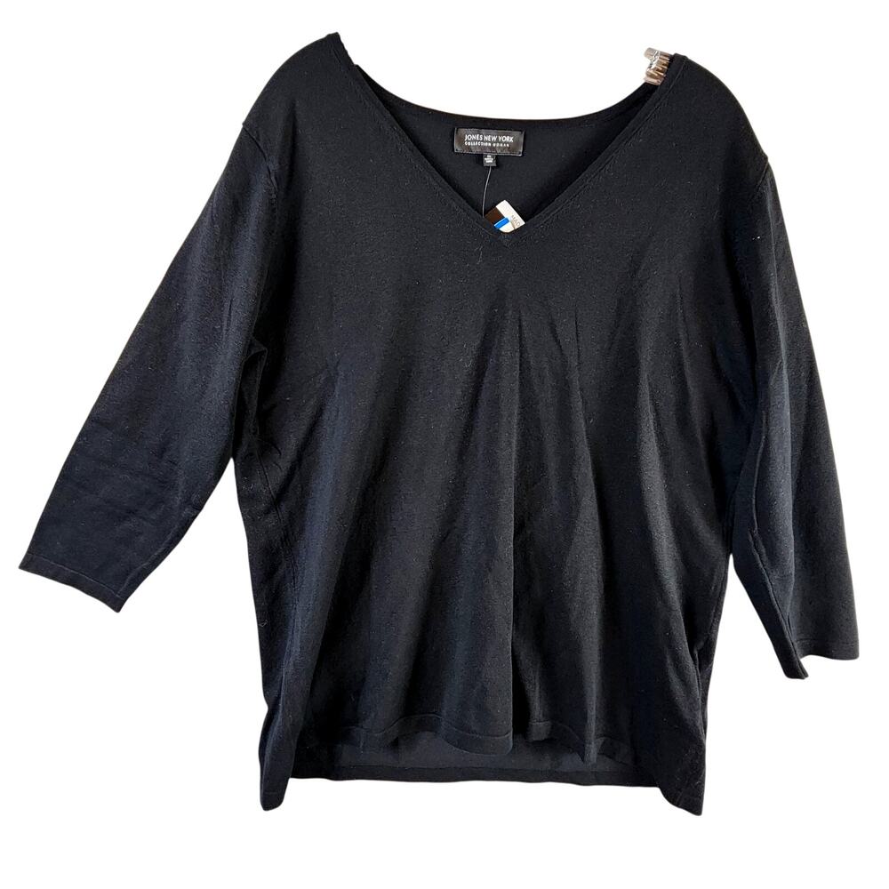 Jones New York Collection Woman 1X V-Neck Black Silk Blend